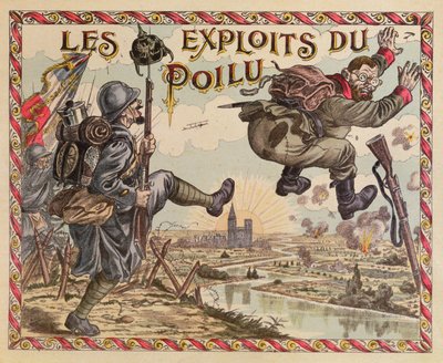 Poilus-præstationerne, der skubber tyskeren ud over Rhinen, cover af et brætspil, ca. 1914-15 af French School