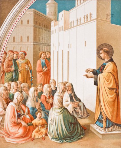 The Preaching of St. Stephen, efter freskomaleriet af Fra Angelico, fra Science and Literature in The Middle Ages af Paul Lacroix pub. London 1878 af French School