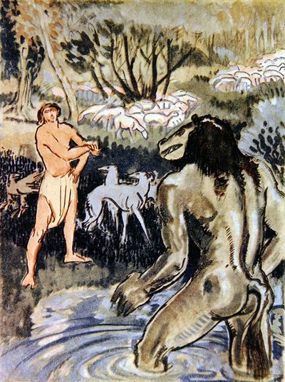 Prinsen og dragen (farve litho) af French School