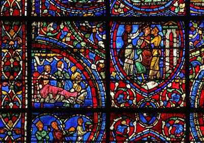 Vinduet Den fortabte søn: besøgt i sengen; kvinder fejrer ham (w35) af French School