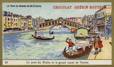 Rialtobroen og Canal Grande i Venedig (chromolitho) af French School