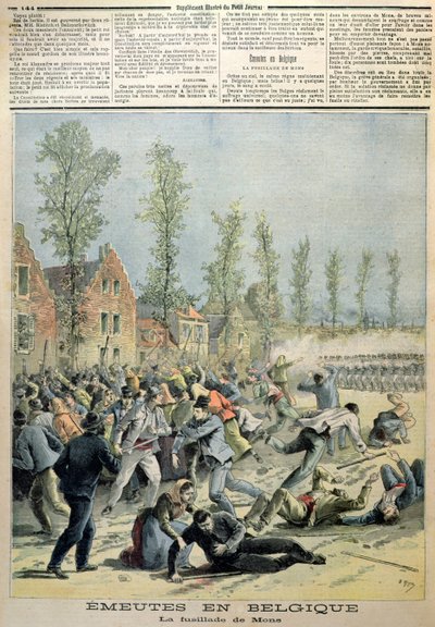 The Riots in Mons, illustration fra Le Petit Journal, maj 1893 af French School
