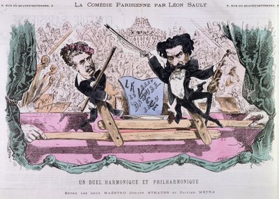 Die rivalisierenden Walzerkomponisten, Johann Strauss der Jüngere und Olivier Metra, ca. 1870 von French School