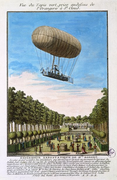 Robert-luftskibet over Saint Cloud, Paris, 15. juli 1784 af French School