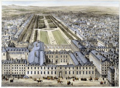 Det kongelige palads i 1679, set fra St Honoré Street - litografi af French School
