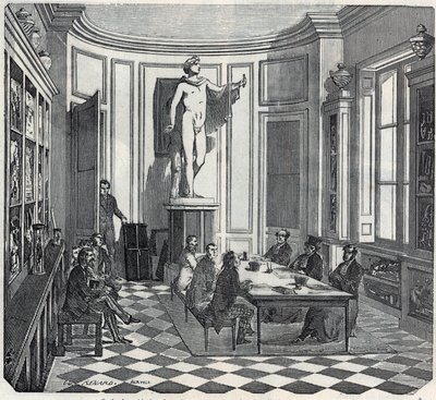 School of Medicine i Paris - en eksamen i instrumentrummet - Indgravering i "Tableau-de-Paris" af Edmond Texier 1852 af French School
