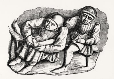 Skomageren og hans kunde, kopieret fra en af Misericordia-boderne i Rouen-katedralens kor, illustration fra videnskab og litteratur i middelalderen og renæssancen, skrevet og af French School