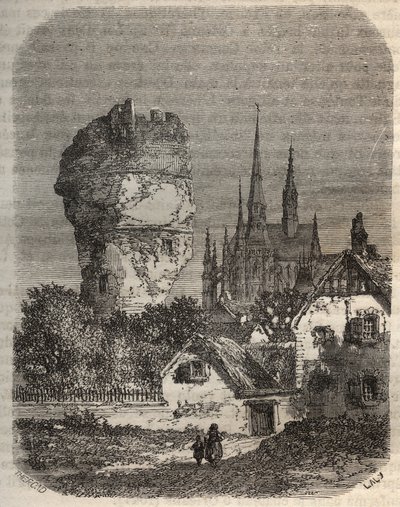 The Shoulder of Gallardon - feodale tårn, der stammer fra det 12. århundrede - indgravering i "Histoire de France" af Victor Duruy (1811-1894) - 1882 af French School