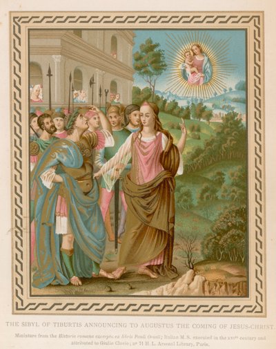 Sibyllen af Tiburtis, der annoncerer for Augustus Jesu Kristi komme (chromolitho) af French School