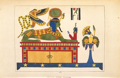 Sfinxen, illustration fra Egyptian Pantheon: samling af mytologiske karakterer fra det gamle Egypten af ​​Jean-Francois Champollion, udgivet ca. 1986 af French School