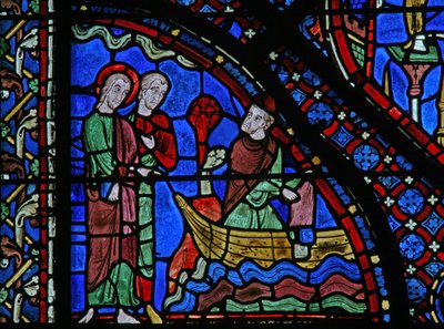 St James Window: Almongenes (Hermogines) kaster sine bøger i havet (w5) af French School