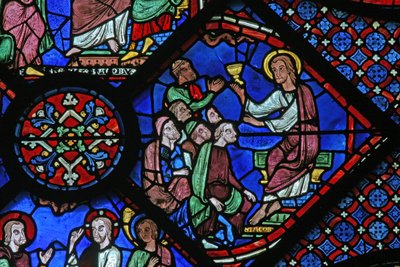 St James Window: han prædiker i synagogen (w5) af French School
