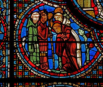 St Lubin-vinduet: St Avit velsigner Lubin og de to munke (w45) af French School