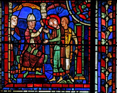 St Martin-vinduet: helgenen modtager en velsignelse fra St. Hilary (w20) af French School
