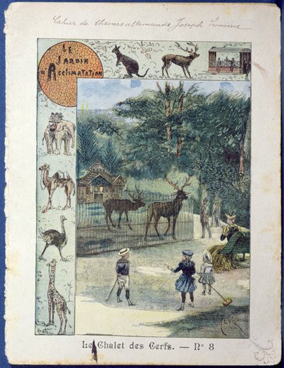 Hjortehuset ved Jardin dAcclimatation, Paris, ca. 1900 (farvegravering) af French School