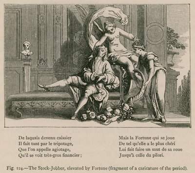 The Stock-Jobber, forhøjet af Fortune (Fragment af en karikatur af perioden) af French School