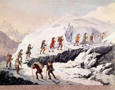 Den schweiziske naturforsker Horace Benedict (Horace-Benedict) af Saussure (1740-1799) og den franske bjergguide Jacques Balmat foretog den anden bestigning af Mont Blanc i august 1787. af French School