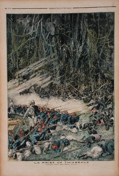 The Take of Thiassale, the Battle in the Virgin Rain Forest, illustration fra Le Petit Journal, 26. august 1893 af French School