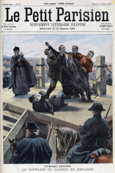 The Torment of the Garrot: Den forfærdelige henrettelse af Lucio Alvarez i Spanien i Cervera - i "" Le Petit Parisien"" af French School