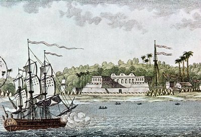 Byen St. Louis, Senegal, fra LAfrique af R. Geoffroy, 1814 af French School