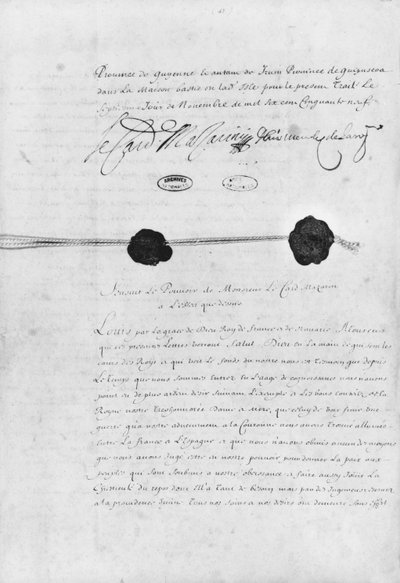 Pyrenæernes traktat, underskrevet af kardinal Jules Mazarin (1602-61) og Don Luis Mendez de Haro (1598-1661) 7. november 1659 af French School