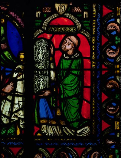 The Tree of Jesse Window, detalje, der viser abbed Suger (ca. 1081-1151), der giver et vindue af French School
