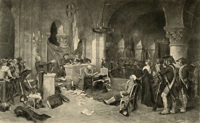 Retssagen mod Marie-Antoinette (1755-93) den 16. oktober 1793 af French School