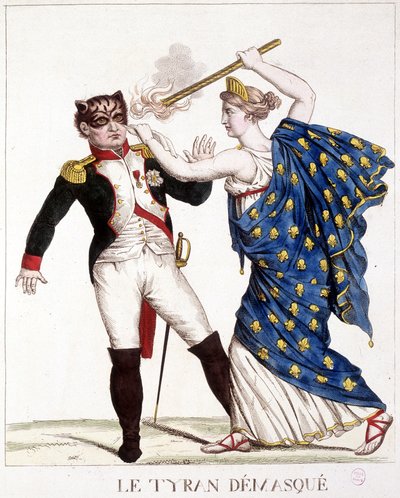 The Unmasked Tyran - i "" Napoleon 1st, karikaturer, dummy-samling", ca. 1814. af French School