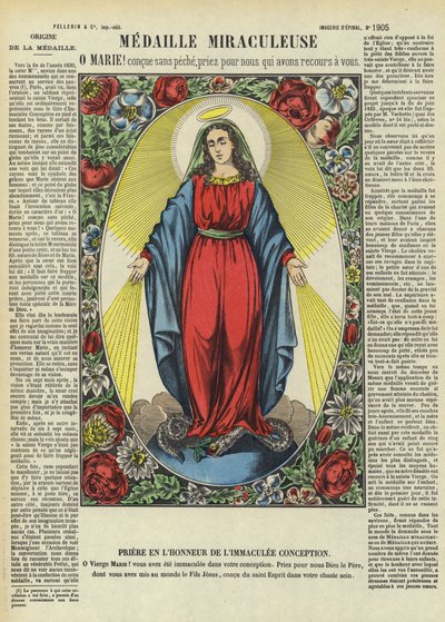 Jomfru Maria og den mirakuløse medalje (farvelitografi) af French School