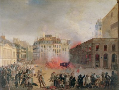 Vandtårnet i brand, Place du Palais Royal, 24. februar 1848 af French School