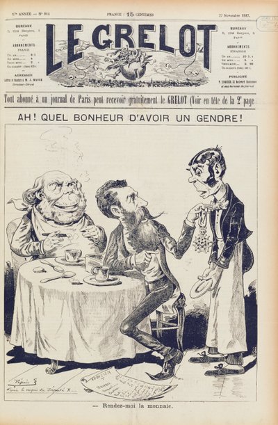 The Wilson Affair, forside af Le Grelot, 27. november 1887 af French School