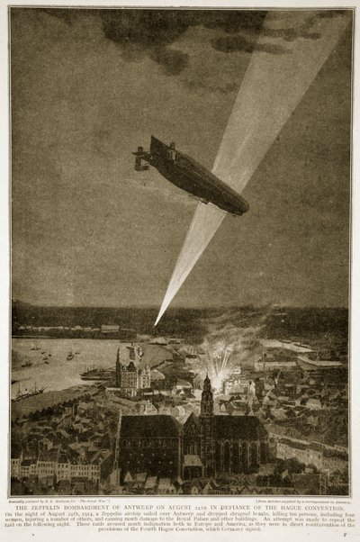 Zeppelinbombardementet i Antwerpen den 24. august 1914 i strid med Haag-konventionen, 1914-19 af French School