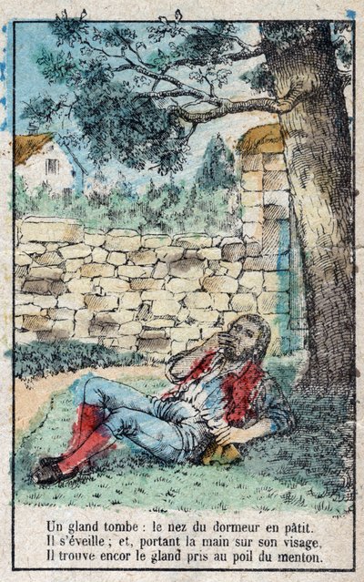 Agernet og græskarret. Fabler af Jean de La Fontaine (1621-95). Billedbillede af Epinal fra slutningen af det 19. århundrede. af French School