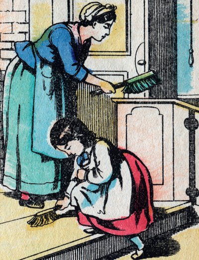 Aktiviteterne for piger fra gode familier: husarbejdet - Epinalt billede - 1800-tallet (gravering) af French School