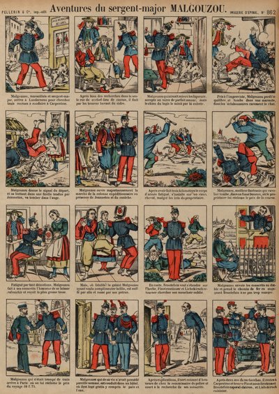 Sergent-major Malgouzous eventyr (farvet gravering) af French School