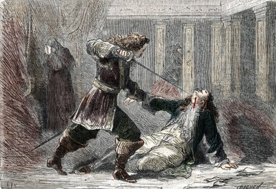 Mordet på markis Gianrinaldo Monaldeschi, elsker af dronning Christina af Sverige (1626-1689) på slottet Fontainebleau af French School