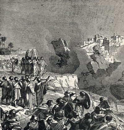 Erobringen af Jeriko, hvor Israels folk får deres trompeter til at lyde under bymurene, hvis adgang er forbudt for dem, Ce son fait fait les murs de la ville (Slaget ved Jeriko, israelitternes første slag i deres erobring af af French School