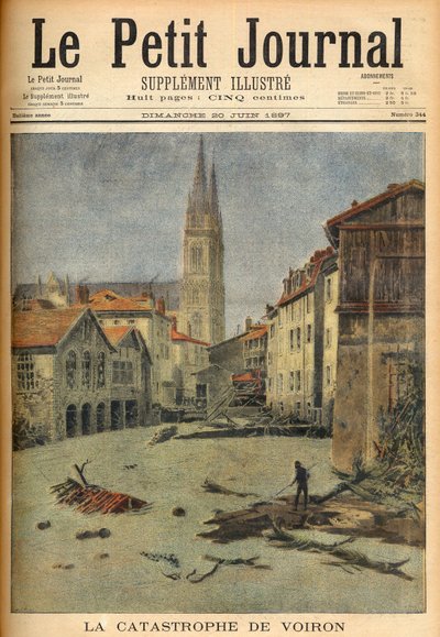 Katastrofen (oversvømmelsen) af landsbyen Voiron (Isère) Frankrig i ”Le Petit Journal”, 20. juni 1897 (gravering) af French School