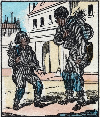 Skorstensfejeren. Indgravering i "" La chanson des metier"". Epinal billeddannelse, slutningen af det 19. århundrede. Privat samling af French School