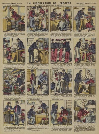 Pengenes cirkulation (farve litho) af French School