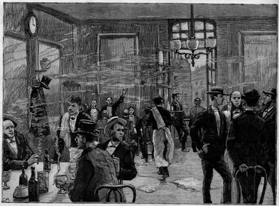 Kaffedrengene i et etablissement på Rue Montmartre i Paris, I "" den illustrerende verden"" 1886. af French School