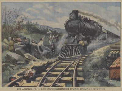 Konsekvenserne af en dum mobning i Amerika (farve litho) af French School