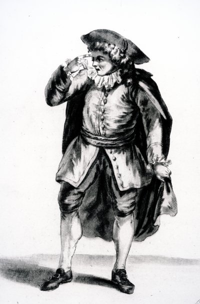 Arnolphes kostume fra The School for Wives af Moliere af French School