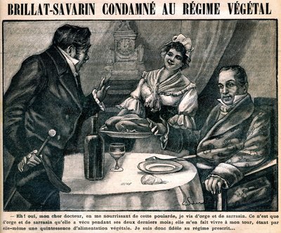 Den nysgerrige vegetariske kost hos gastronomen Jean Anthelme Brillat-Savarin (Brillat Savarin) (1755-1826, på forsiden af ugeavisen "La cuisine des familles" nr. 90, 10. marts af French School