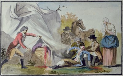 Francois Pilatre de Roziers (1754-85) død nær Boulogne den 15. juni 1785 efter at have forsøgt at krydse kanalen i en Mongolfiere-ballon af French School
