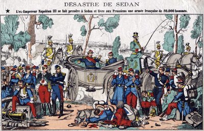 Katastrofen i Sedan; eks-kejser Napoleon III bliver fanget i Sedan og leverer til preusserne en fransk hær på 80.000 mand, billede af en spinal fra det 19. århundrede. af French School