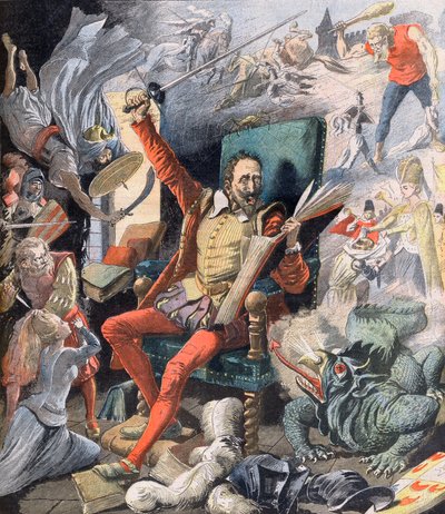 Drømmen om Don Quixote. Le Reve de Don Quixote (Miguel De Cervantes) - Illustration til Le petit Journal, 21. maj 1905. af French School