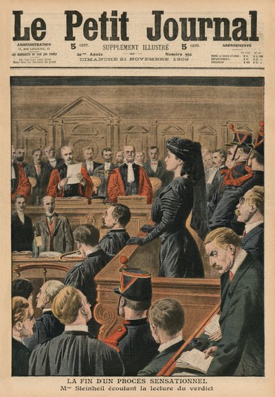 Afslutningen på en opsigtsvækkende retssag, Marguerite Steinheil lytter til dommen, forsideillustration fra 