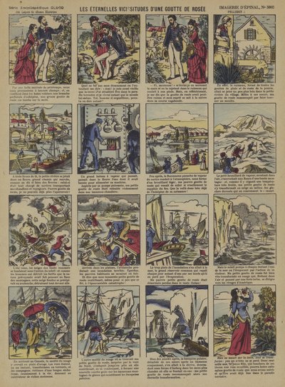 De evige omskiftelser af en dugdråbe (farve litho) af French School