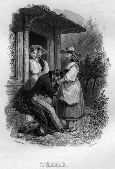 Exil Chanson de Beranger i "" Works Completes"" (1834) af Pierre Jean de Beranger (1780-1857), fransk digter og sangskriver. af French School